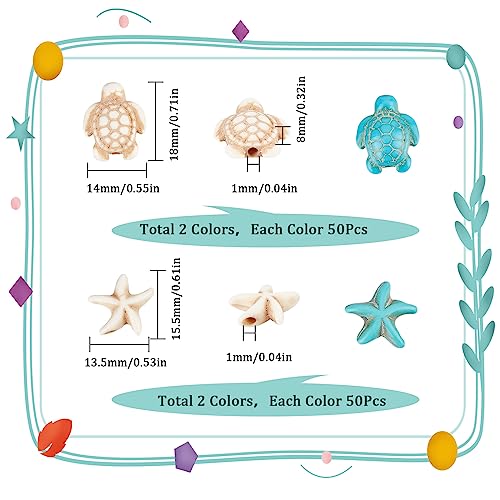 SUNNYCLUE 1 Box 200Pcs Turtle Beads Starfish Beads Bulk Blue White Synthetic Turquoise Sea Ocean Animal Bead Tortoise Summer Hawaii Loose Beaded for Jewellery Making Beading Kit Bracelets Supplies - Image 2