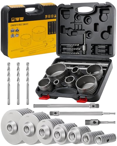 TGFTGF 19PCS Concrete Hole Saw Kit with 300/110mm SDS Plus & 300mm Max Shank and 3 Drill Bits 30/40/50/65/80/100/110mm Hole Saw Kit Masonry Hole Cutter Set for Brick Cement Stone Wall Drilling
