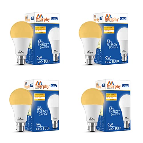 Image of Murphy 9W B22D BEE 3 Star Rated LED Golden Yellow (Warm White) Bulb, Pack of 4 (GLO)