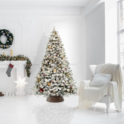 Casafield-24-Inch-Christmas-Tree-Collar-Woven-Water-Hyacinth-Tree-Base-Cover-with-Cord-Cut-Out-Espresso Casafield 24 Inch Christmas Tree Collar Woven Water Hyacinth Tree Base Cover with Cord Cut Out Espresso