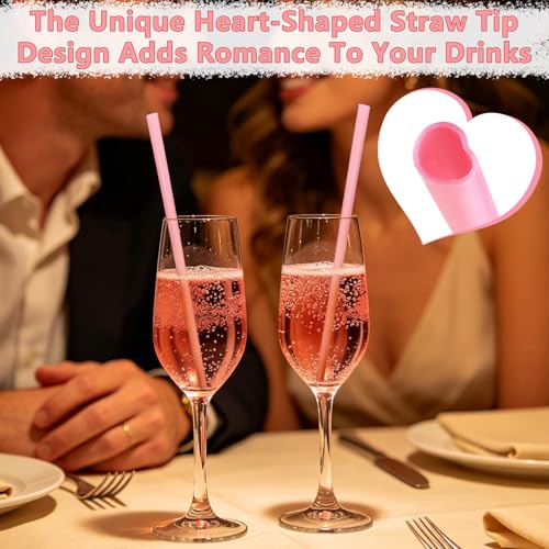 120 pitillos plásticos forma corazón rosa desechables miniatura 5