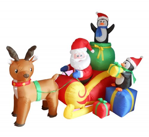 6 foot long christmas inflatable santa on sleigh with reindeer an…