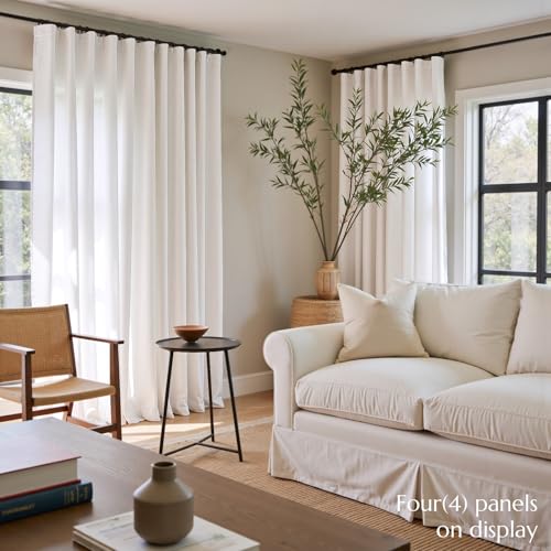 Image of jinchan Linen Curtains Light Filtering Back Tab 50x102 Inch 2 Panels White