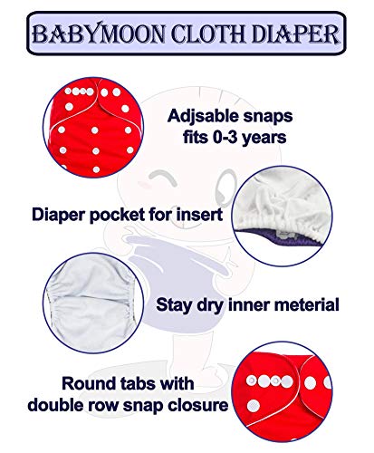 Image of Babymoon (Set of 2) Reusable Cloth Diaper, Premium Adjustable Size Waterproof Washable Pocket Cloth Diaper Nappie (Frenchfries & Moon Elephant)