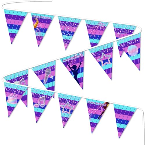 Image of K-POP Starry Birthday Banner - 12.2FT Polyester Bunting with 15pcs Triangle Flags, Blue Purple Gradient Star & Music Note Pennant Banner for Kpop Fans Party, Indoor Outdoor Hanging Decor