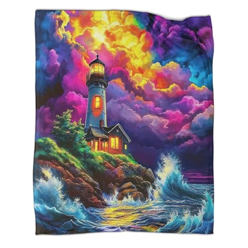 Couverture lit microfibre luxe au motif phare 3D velours doux