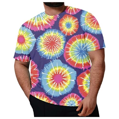 Camiseta de verano para hombre, multicolor, cuello redondo, informal, manga corta, camiseta para hombre, tallas grandes, informal, holgada, deportiva, para correr, morado, 7XL