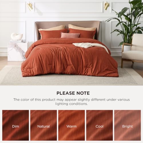 Image of Bedsure Full Comforter Set - Burnt Orange Soft Bedding for All Seasons, Cationic Dyed Bed Set, 3 Pieces, 1 Full Size Comforter (82 inchx86 inch) and 2 Pillow Shams (20 inchx26 inch+2 inch)