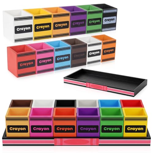 Maitys 13 Pcs Crayon Holder Organizer Set 12 Cups on 1 Stand Wooden Colored Pen Holder Crayon Dispenser Classroom Storage Organizer Back to School Storage Caddy Case Art Craft for Classroom