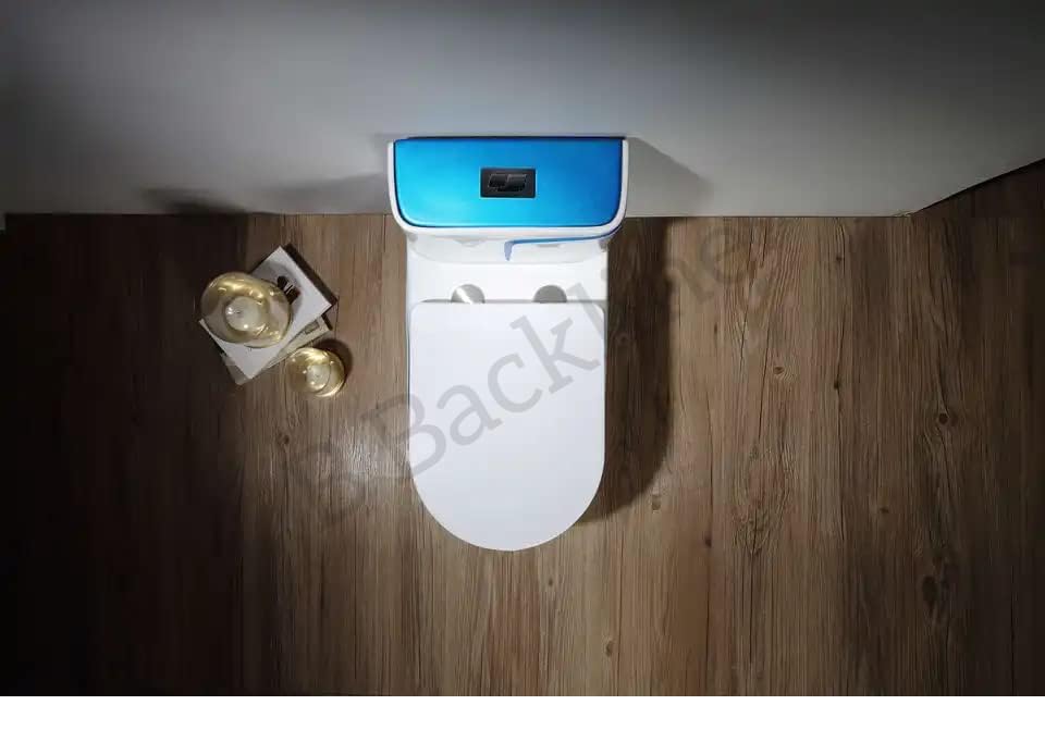 Image of Backline P Trap Commode for Toilet | One Piece Ceramic Commode With 10L In-Built Tank | Wash-Down Flushing With Soft Closing Toilet Seat - P Trap Water Closet (White Blue) (7 Years Color Warranty)