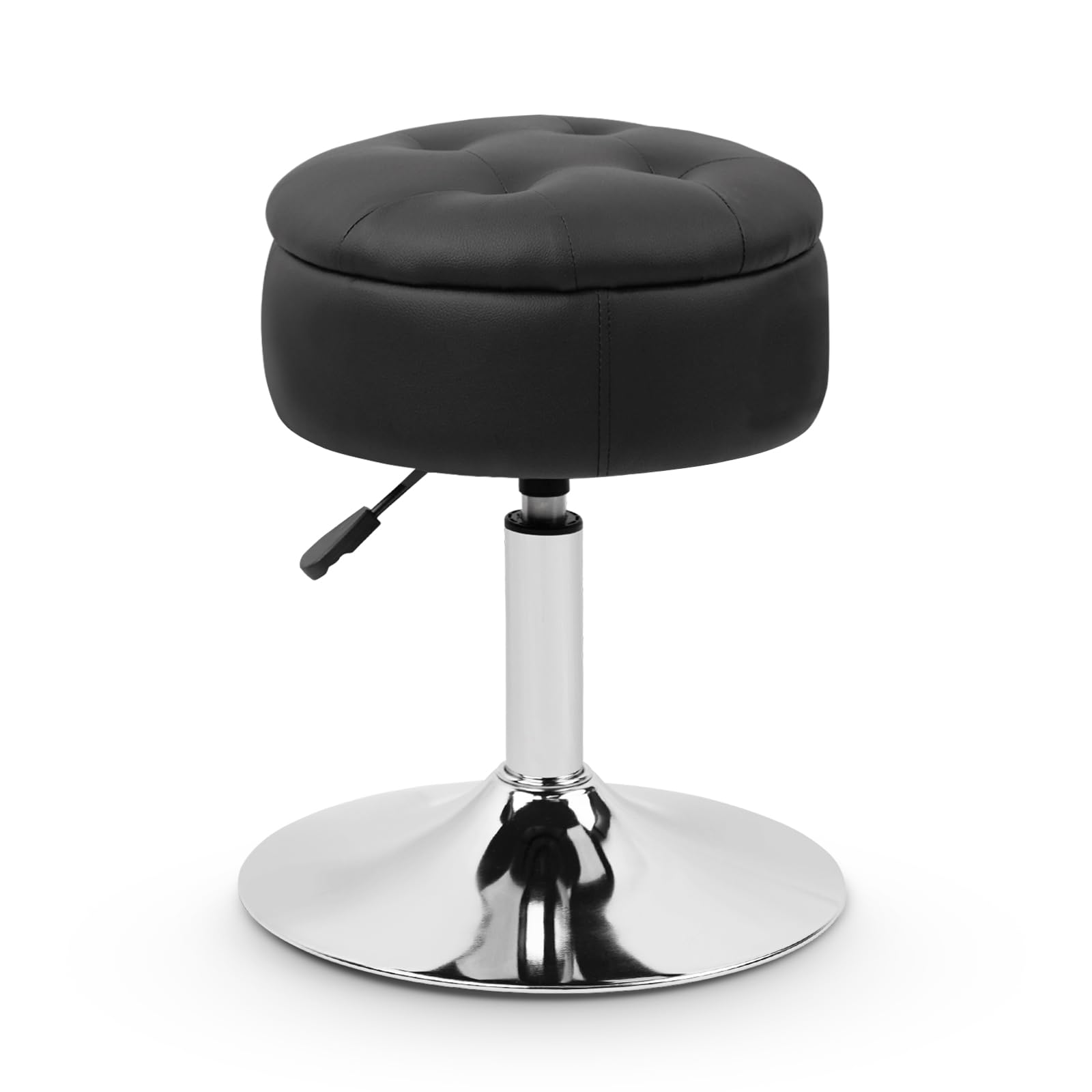 Klasika Tabouret de Coiffeuse avec Rangement, Pivotant à 360° Réglable en Hauteur Tabourets Chaise de Maquillage Rembourré, Rond Vanité Siège pour Chambre à Coucher, Salon, Noir