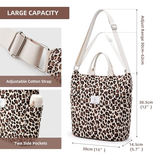Image of KALIDI Corduroy Tote Bag, Large Slouchy Hobo Messenger Crossbody Bag | Anti Splash Zipper Side Pockets Shoulder Bag Adjustable Strap Lightweight Casual Work Shopping Women