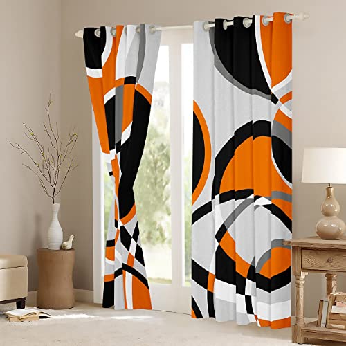 Orange Grey Black Geometric Curtains for Bedroom Living Room Geometric Circle Blackout Curtains(30%-50%) Stripe Line Dreapes Modern Art Window Treatments - Image 3