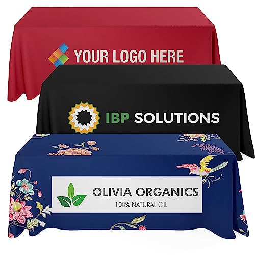 UNIQ SIGNS Custom Table Cloth 4,6 and 8 feet with Business Logo Image or Text Polyester Rectangular Personalised Table Throw for Trade Shows Business Events Logo Washable