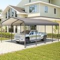 12x20 FT Metal Carport, Heavy Duty Carport Canopy with Reinforced Frame and Base for All-Weather, Outdoor Garage Car Port for Party, Pickup Trucks, Boats or Tractors, Dark Gray