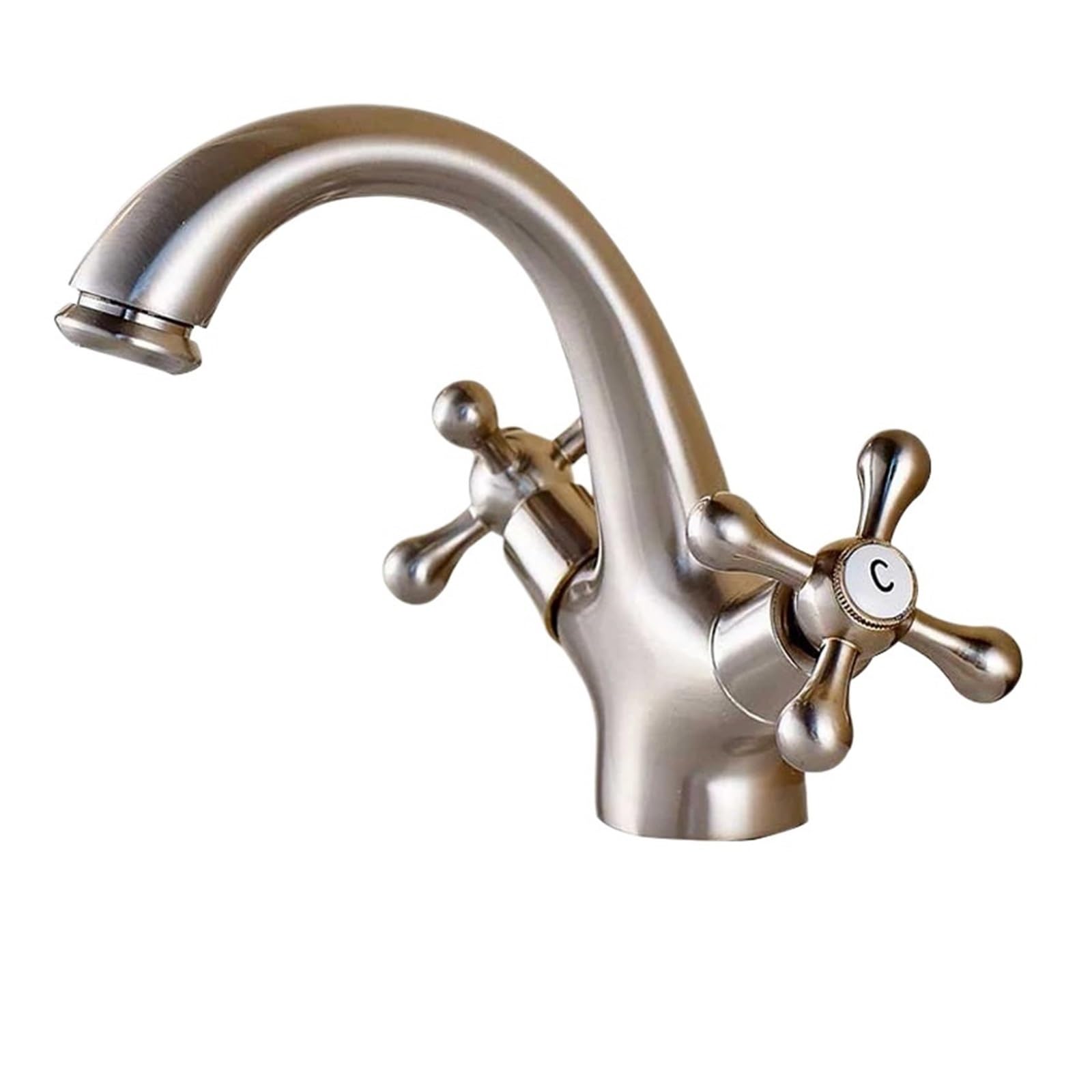 MXXQRHF Kitchen Faucets, 1PCS Antique Brass Bathroom Basin Faucet Countertop Mount Single Hole Double Handle Retro Faucet Hot and Cold Water Mixer Washbasin Faucet (Brushed Nickel)