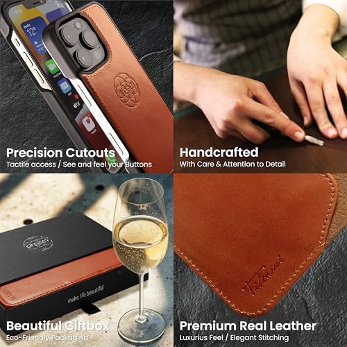 Coque iPhone 16 Pro Max en cuir véritable Dreem avec boîte-cadeau