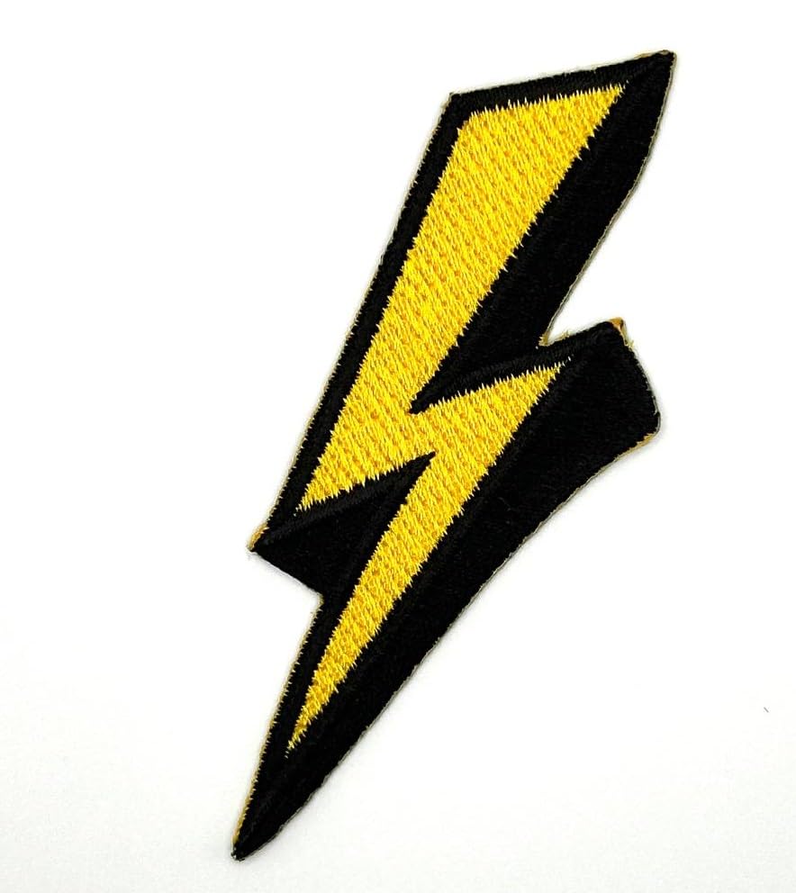 Lightning Bolt Iron On Patch 1.88' x 2.95' - Embroidered Lightning Bolt Applique - Iron On Sew On Patches for Holes, Clothing, Jeans, Hat, Backpacks, Clothes, Hats, Jackets