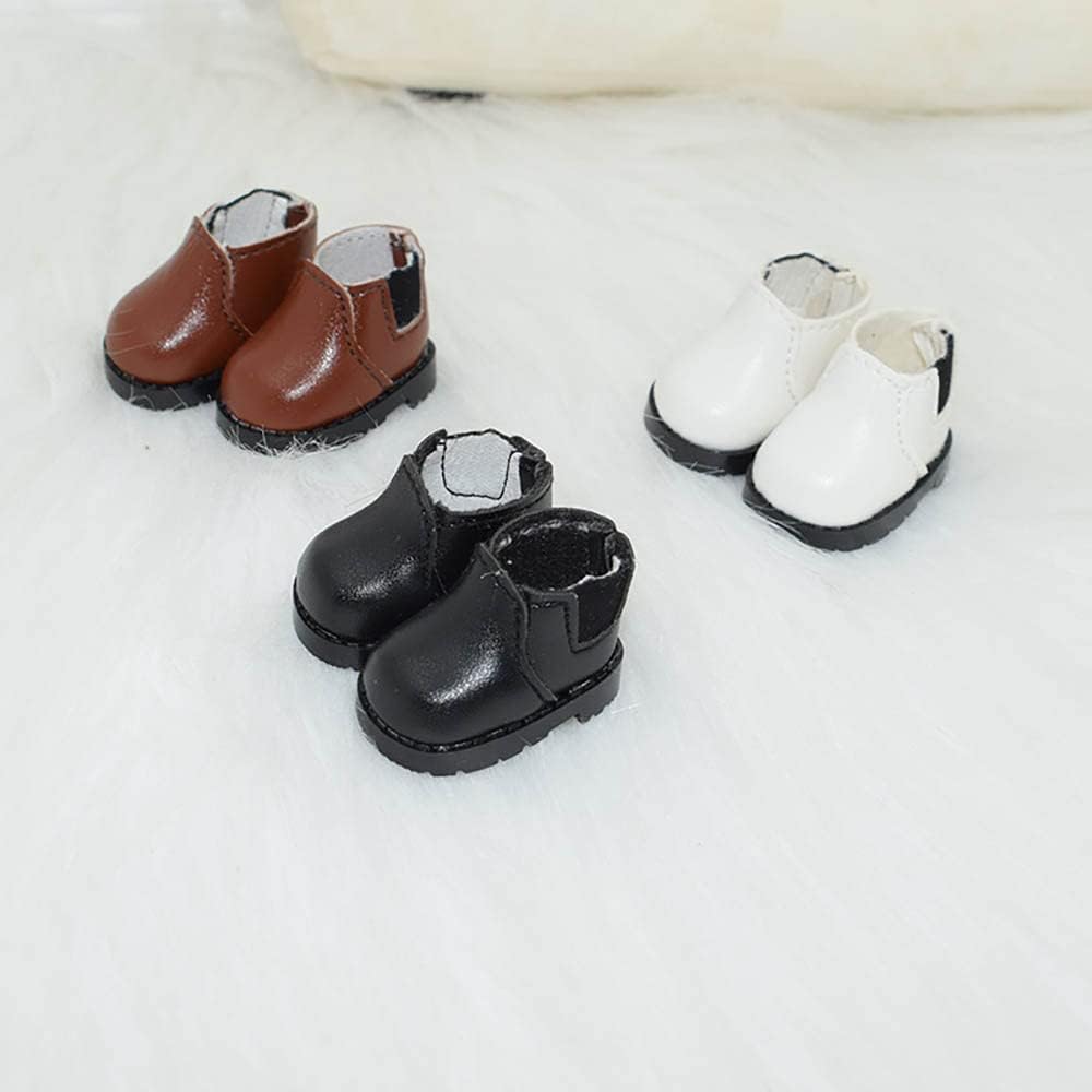 niannyyhouse 10cm Plush Doll Tall Boots Leather Shoes Length 3.8cm Doll Accessories (Black+White)