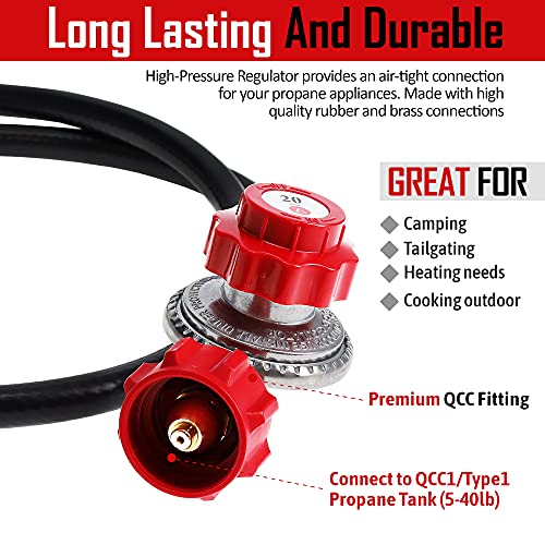 GasOne-2109-RED-4-ft-High-Pressure-0-20-PSI-Adjustable-Regulator-with-Red-QCC-1-Type-Hose-Works-with-Newer-US-Propane-Tanks
