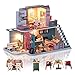 Cuteefun Kit Casa in Miniatura da Costruire, Miniature Casa delle Bambole Fai da Te con Mobili Musica Antipolvere e Strumenti, Regali Creativi Artigianali, caffè Rosa