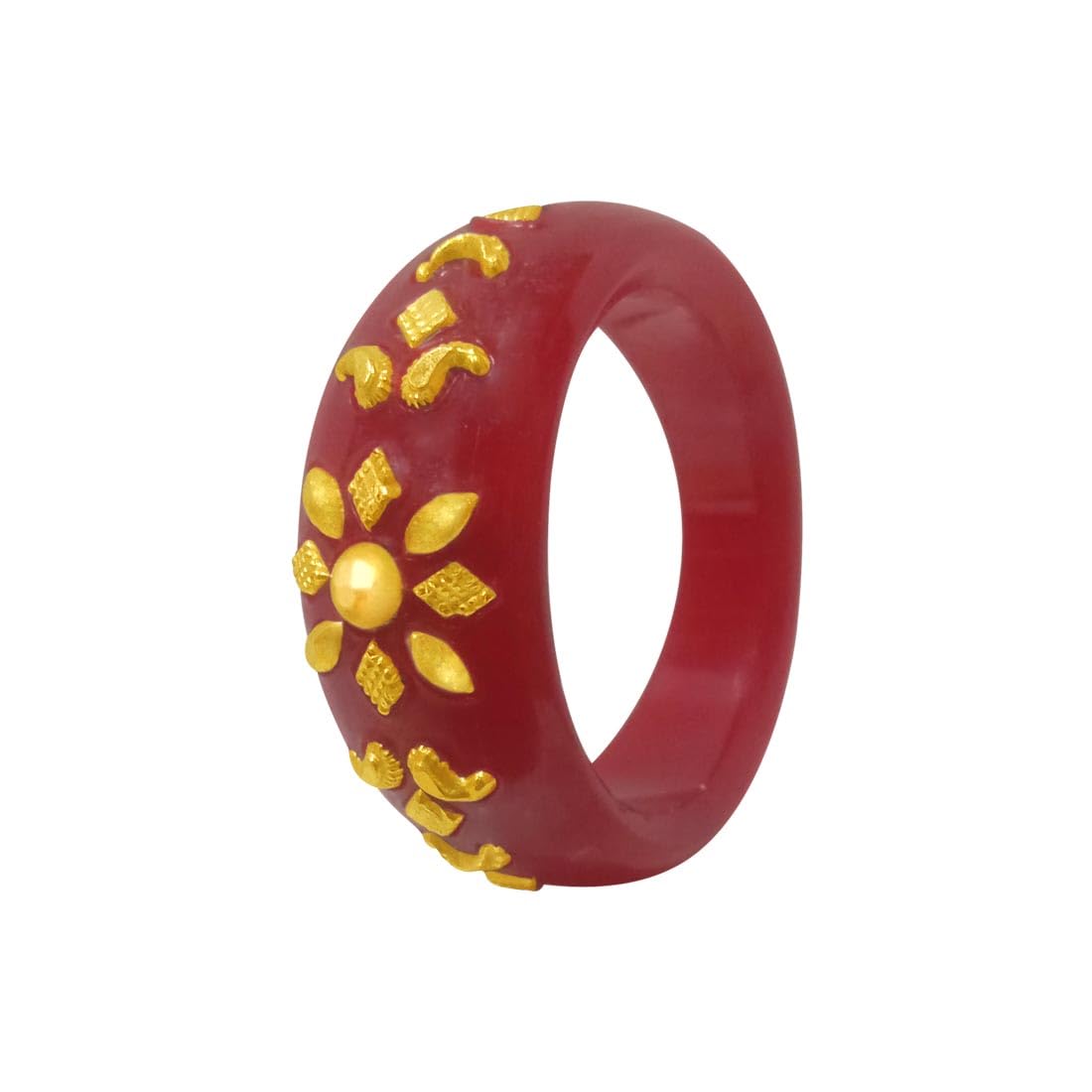 22KT (916) Yellow Gold Red Synthetic Pola Ring With Floral Embellishments For Women & Girls (Size 11)-image-35