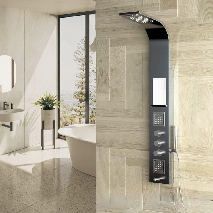 JAAZ | Aqua Matte (Stainless Steel) | Waterfall & Rain Shower | Shampoo Rack | Maintenance free spout Aerator (Germany) | Big Tile Massage Jets