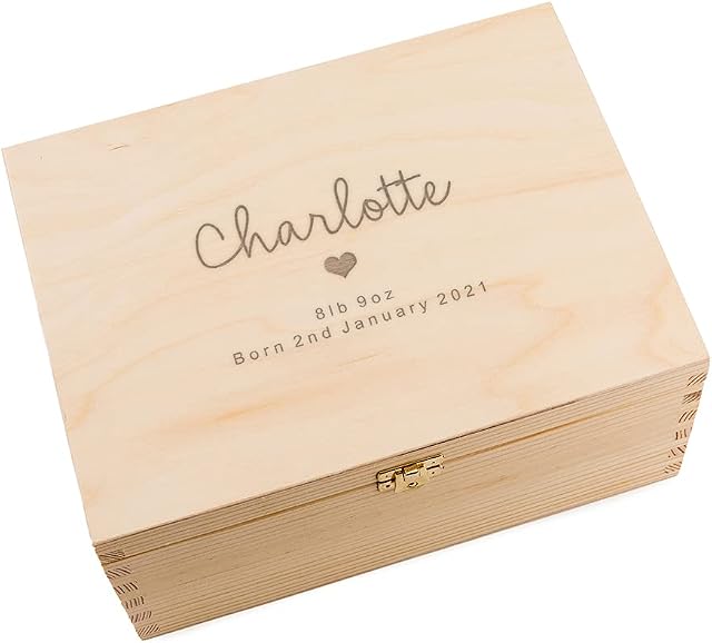Personalised Baby Gift - Wooden Keepsake Box with Lid - New Baby Memory Box - Unique Gifts for New Parents - Newborn Baby Gifts
