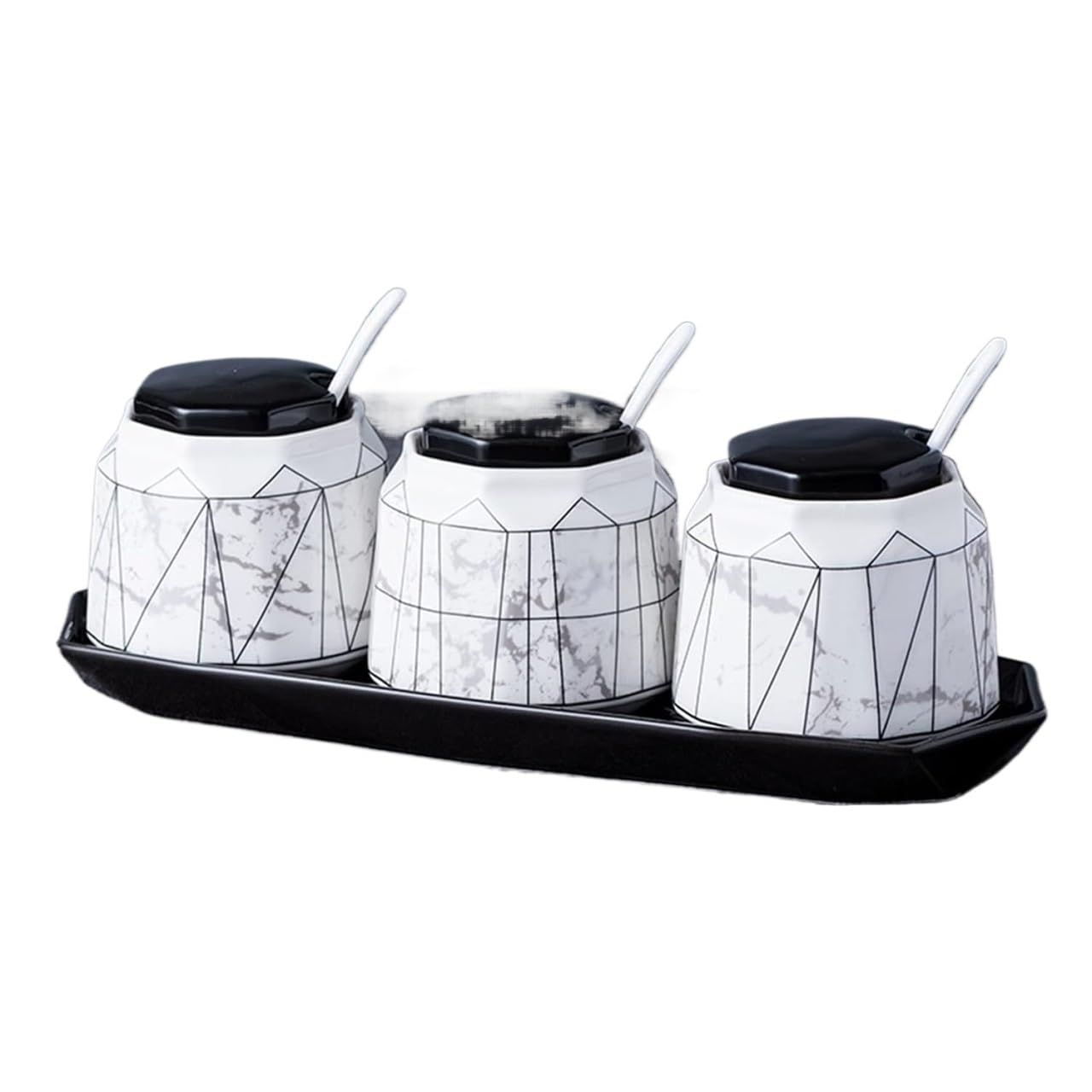 Słoiki ceramiczne. Zestaw garnków Pojemnik na przyprawy z łyżeczką ceramiczną z pokrywką i tacą 380 ml Cukiernica Pojemnik na przyprawy Puszka na przyprawy