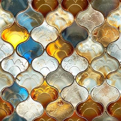 Image of Moroccan Tile Stickers | Waterproof Self Adhesive Peel & Stick Tile Decals for Kitchen Backsplash, Bathroom Wall, Floor, Furniture & Glass (6x6 Inch, Design 45)