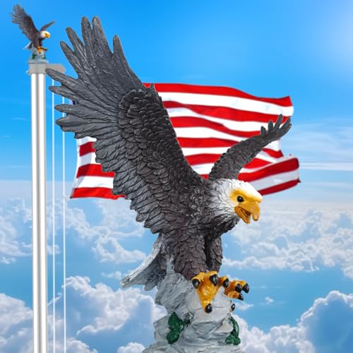 Flag Pole Toppers Outdoor Eagle,Spread Wings12 Bald Eagle Flag Topper for Flagpole,Waterproof Durable Resin Hand-Painted Design, Showcasing Your Pride and Patriotism On Independence Day (Eagle A)