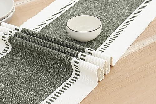 Image of North Field Handwoven Soft Cotton Table Runner for 4-6 Seater - Handloom Traditional Indian Design - Eco-Friendly Dining Decor - 100% Cotton | 14X54 Inch | 0.5 Kg (Sea Green)