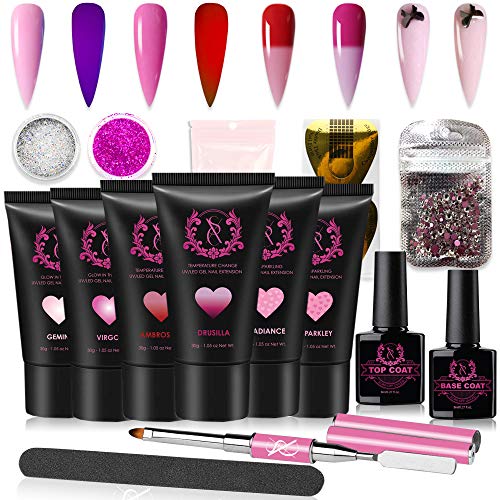 SXC Cosmetics Poly Gel Nail Kit Pink Series Glow in The Dark All-in-One Gel Nail Art Extension Starter Kit G-10