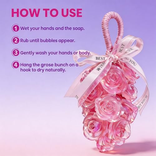 Image of Funny Rose Soap Gift Set Unique Novelty Fruit Soap Handmade Realistic Cute Pretty Decorative Hand Soap Strong Fragrance Scented Best Gift
