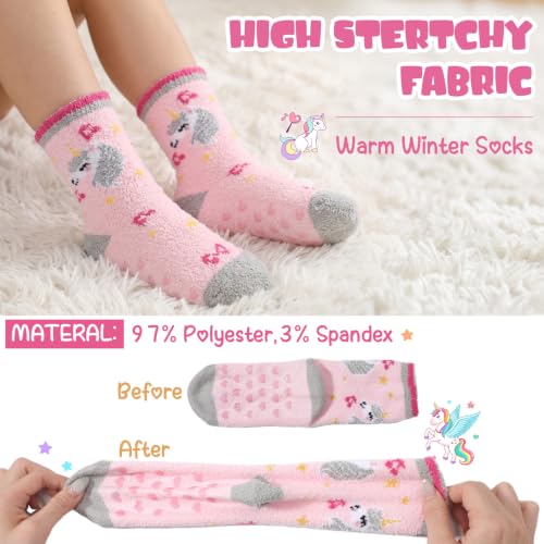 Clothclose Unicorn Fuzzy Socks for Girls, Non Slip Slipper Socks with Grips - image 7