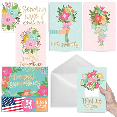 Hadley Designs Sympathy Cards with Envelopes - 54 Bereavement Cards for Loss of Loved One, I'm Sorry for Your Loss Card Bulk, Blank Condolence Card With Envelopes, Thinking of You Heartfelt Sympathies
