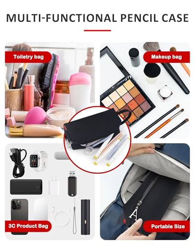 Image of Fmeida Pencil Case Pouch Black - Initial A Zipper Pencil Pouch Portable Pencil Bag Simple Office Stationery Pouch with Handle - Personalized Gift