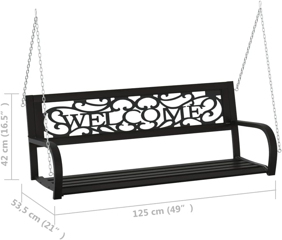 Patio Benches Patio Swing Bench 49.2" Steel and Plastic Black,Premium Garden Swing Bench: Enhance Your Outdoor Oasis Outdoor Furniture & Accessories