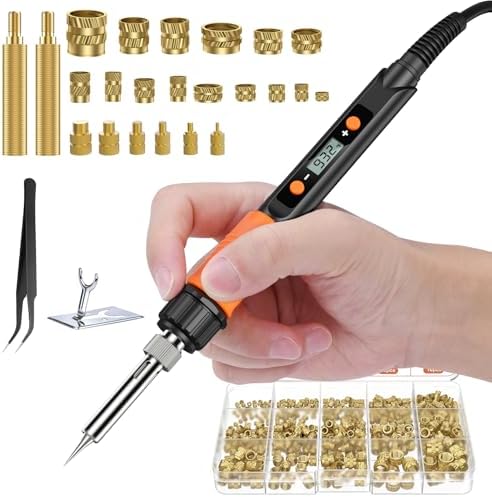 Preciva Threaded Inserts Set, 300Pcs Heat Set Inserts with M2 M3 M4 M5 M6 M8 Insert-Tip, 100W Digital Soldering Iron, Holder and Tweezer, for 3D Printer Parts or Plastic Parts