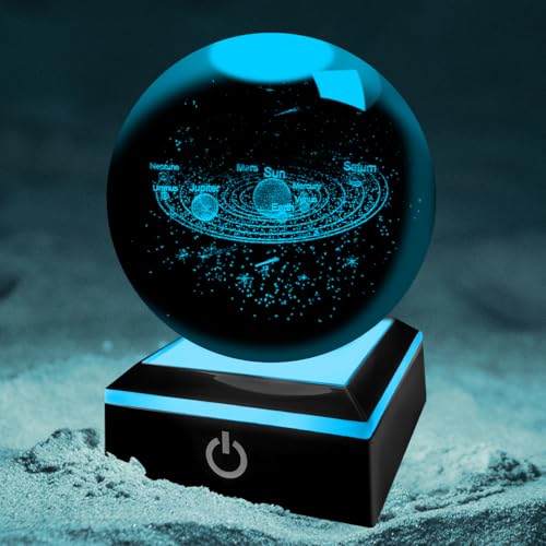 YATOSEEN Bola de Cristal 3D del Sistema Solar con Luz Nocturna Multicolor, Cristal K9 Modelo de Planeta Ciencia Astronomía Aprendizaje Educación, Regalo para Niños Amigos Pareja Cumpleaños Festival
