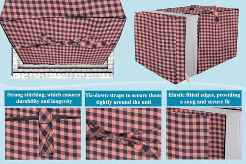 Image of The Furnishing Tree Elastic fit waterproof Polyester window ac cover suitable for Croma 1.5 Ton, Dustproof cover for inner and outer section, In CM: (62.23x66.04x43.18), Checkered Pattern Beige