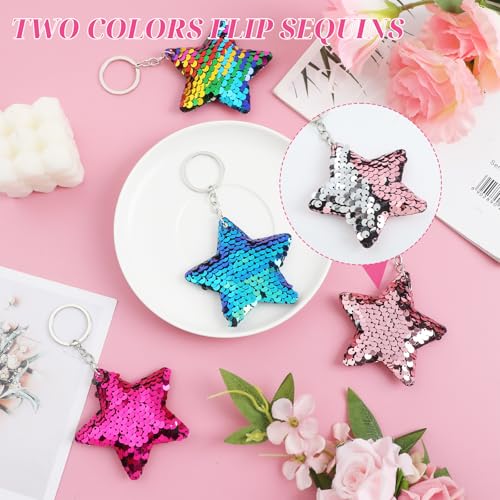ISKYBOB Set of 4 Star Shaped Glitter Sequins Charm Keychain Bag Hanging Decoration Key Ring
