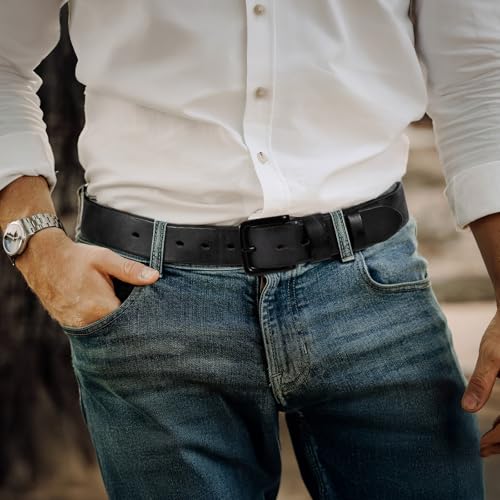 Image of Men's Leather Belt Full Grain Leather Belts for Men Handmade Real Solid Top-Grain Leather Heavy-Duty Work Belt Gifts