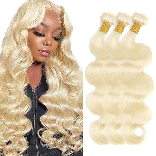 Creuost 28 30 32 pulgada #613 Color Human Hair Extension Unprocessed Brazilian Light Blonde Body Wave Bundles Double Weft Cabello humano Extensions With Minimal Shedding Silky and Soft