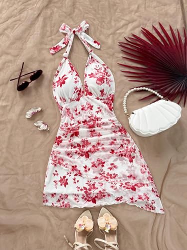 Image of BEAUDRM Women's Summer Mini Dress Backless Vacation Beach Sundresses Boho Going Out Dress Date Night Brunch Outfit