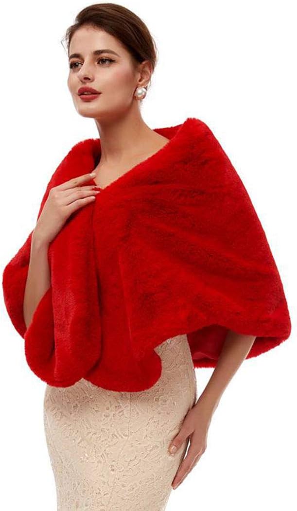 Kivie Fourrure Châle Étole Châle Femme Fourrure De Mariage Soirée Hiver Chaud Écharpes Cape (blanc