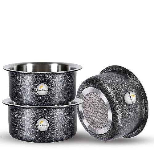 Image of Lunar Black Utensils Induction Base 3Pcs Cookware Sets Induction Bottom Tope /Handi Aluminium Thick Flat Bottom Patila /Bhagona /Tapila /Tapeli Cookware Sets for Kitchen (2L+3L+4L Combo Pack)