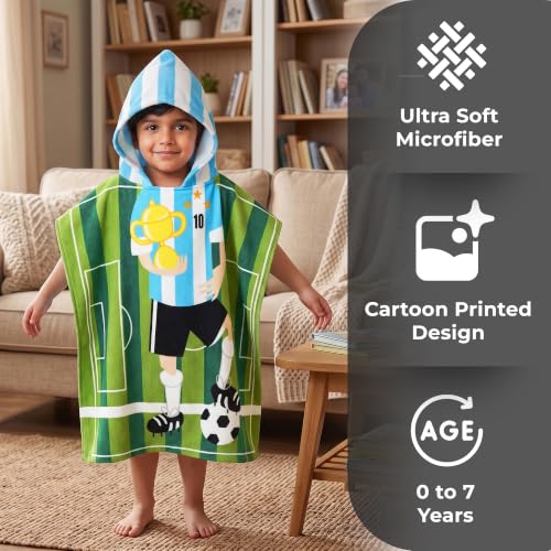Image of Kids Poncho Towel 120x60 CM, Football Player, Forest Green