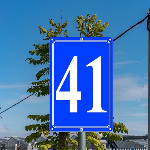 Image of Premium Aluminum Number Signs 41, Metal 12 inch X 8 inch Blue Numbered Signs Outdoor for Parking Lots, Floor, Dock, Court, Aisle, Field, High Visibility, No Fade, Weather-resistant