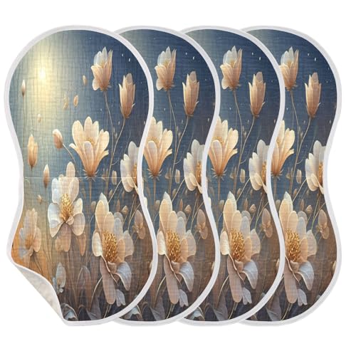 J JOYSAY Flowers White Baby Burp Cloths for Boys Girls Large 22''x11'' Cotton 4 Layer Drool Cloths for Spit Up Newborn one sizex4